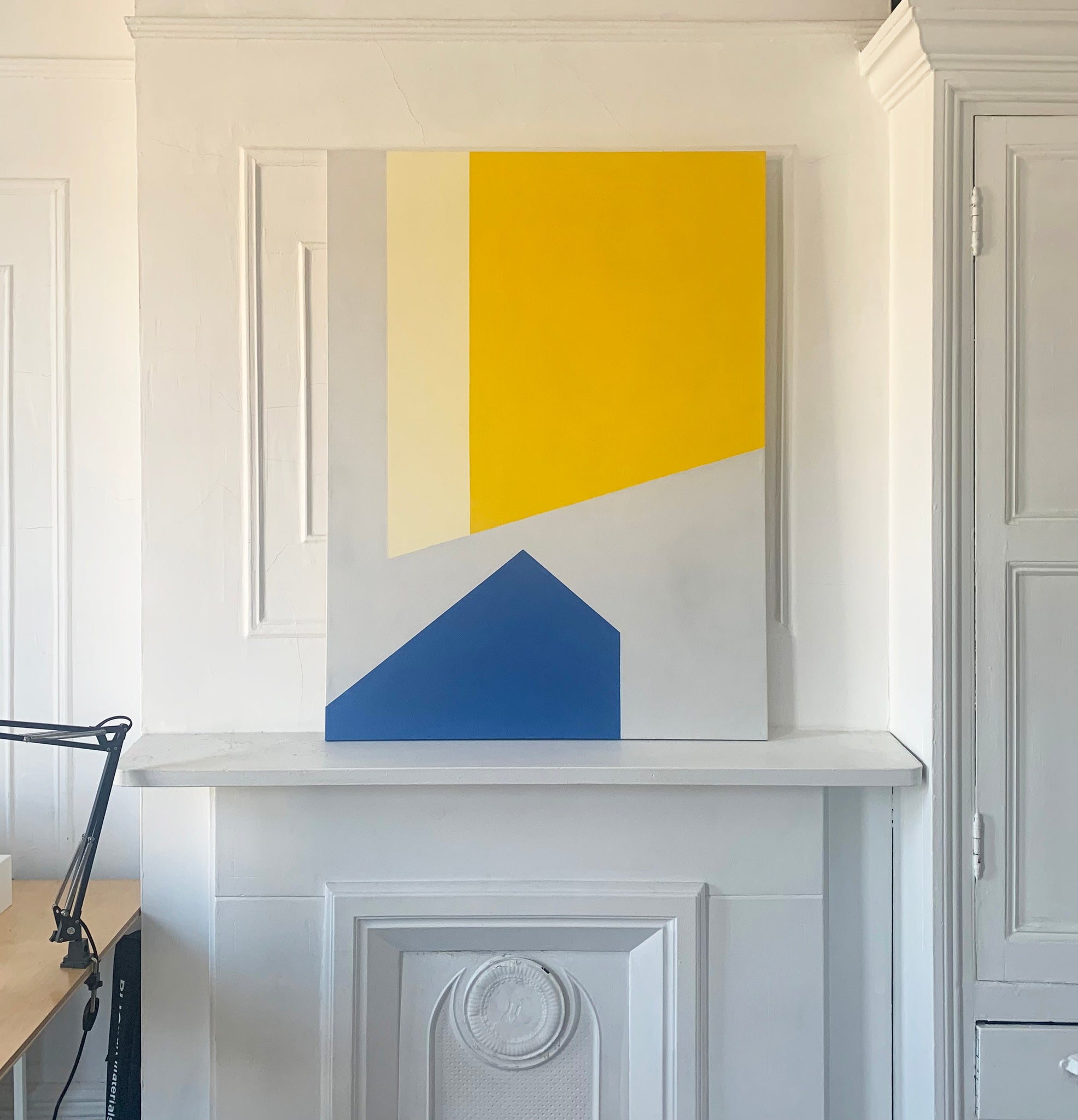 Yellow Blue Descent - Original Painting on Canvas, 36" x 48"
